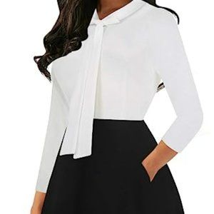 Vintage Bow Tie V-Neck Swing Dress with Pockets